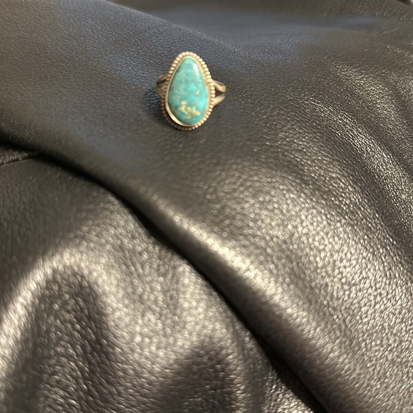 Sterling silver turquoise with matrix stamped ring - Picture 3 of 3